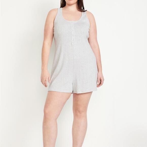 Old Navy light heather gray Knit Henley Romper - Picture 8 of 16